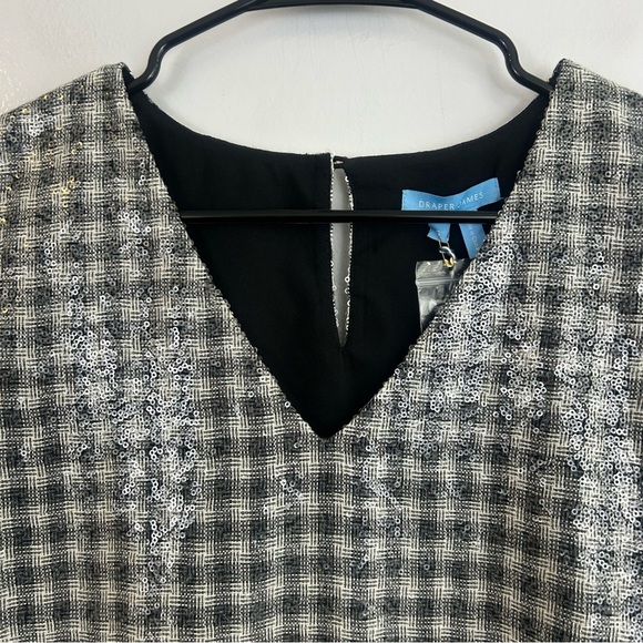 NWT Draper James Collection Plaid Sequin V-neck Top Black/White Size Small - Picture 3 of 14